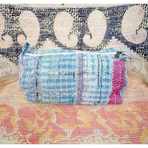 Vintage Kantha Print Cotton <b>Pouches</b> Set of 3 with Zipper Closure Large Size for Travel & Cosmetic Storage - Product Image 2