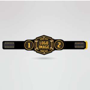 Cinturón de Campeonato de Lucha Libre Personalizado con Correa Negra, Placa Central Dorada de Cuatro Lados, Parches Numerados con Logotipo de Latón y Zinc - Product Image 1
