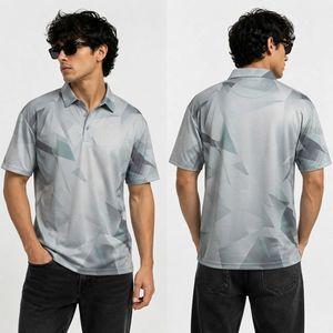 Polo de Golf Gris Claro de Textura Fina, Apariencia Refinada, Tela Resistente, Corte Relajado, Estilo Casual Elegante para Hombre - Product Image 1