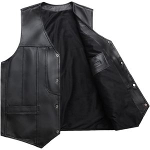 Gilet de motard en cuir PU pour homme, coupe traditionnelle, conçu pour un confort au quotidien et un look moto intemporel et épuré. - Product Image 2