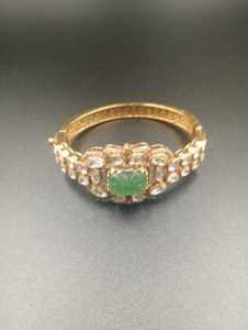 Luxury Gold Plated <b>Cuff</b> <b>Bracelet</b> with Carved Jade and Pear Cut Diamonds for Women's Wedding Jewelry Classic Style - Product Image 4