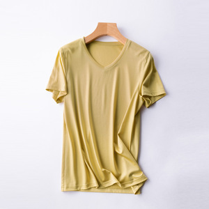Camisetas de Verano al por Mayor de Algodón con Cuello en V para Mujer, Elegantes, con Bloques de Color, Lisas y Teñidas - Product Image 3