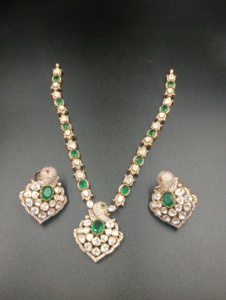 Amaira Jewels Gold Plated <b>Silver</b> <b>Necklace</b> Earring <b>Set</b> Polki Stones Clear Crystals Classic Floral Design Women's Wedding Jewelry - Product Image 3