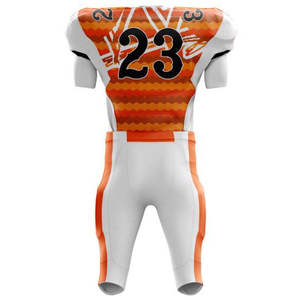 Conjunto de Uniforme de Fútbol Americano Personalizado, Naranja y Blanco, Impresión Sublimada, Jersey y Pantalones Ajustados que Absorben la Humedad, Cuello en V, Manga Corta - Product Image 6