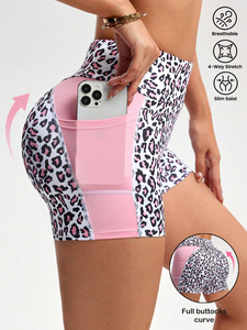 Shorts de sport pour femmes à imprimé léopard, shorts de yoga taille haute, shorts d'entraînement personnalisés, vêtements de sport à séchage rapide - Product Image 3