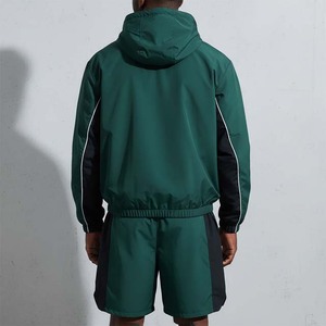 Men's Color Blocking <b>Track</b> Suit Set Green Black Hooded Zippered Jacket Shorts Quick Dry Sporty Polyester - Product Image 6