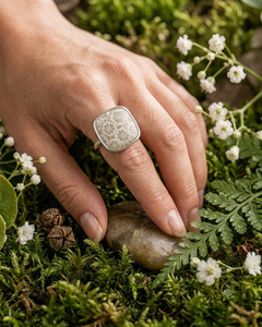 Natural Fossil Coral 925 Sterling Silver Handmade Cushion Shape Floral Adjustable Gemstone <b>Ring</b> for Women - Product Image 6