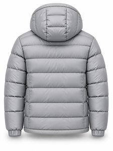 Men's Gray Hooded Puffer <b>Jacket</b> Windproof Zipper Closure Polyester Filling Winter <b>Casual</b> Coat - Product Image 2