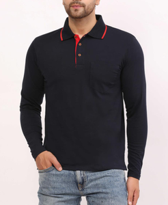 Chemises Polo pour Hommes Piqué 50% Coton/50% Polyester, 220 GSM, Vente en Gros, OEM, Logo Personnalisé, Manches Longues, Coupe Classique, Plaque Contrastante - Product Image 4