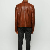 Veste en cuir véritable marron pour homme, col montant, fermeture éclair sur le devant, coupe classique, vêtements décontractés pour l'automne et l'hiver