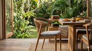 Modern Teak Wood Outdoor Dining Chair With Synthetic Rattan Woven Backrest Elegant Restaurant <b>Armchair</b> With Cushion Wholesale - Product Image 4