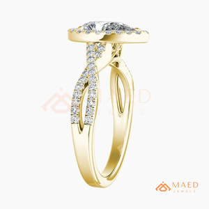 Gold Plated Pear Cut Halo Engagement <b>Ring</b> Women Twisted <b>Split</b> Shank Pave Band American Diamond CZ Wedding <b>Ring</b> - Product Image 6