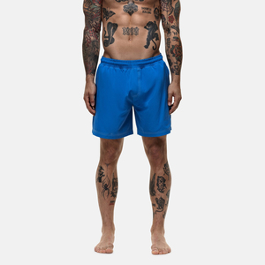 Men's Solid Blue Quick Dry <b>Elastic</b> Waist Shorts Casual Mid Length Woven Polyester Short Shorts - Product Image 1