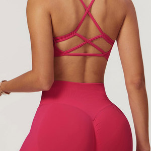 Seamless Yoga Set 2 Piece High Waist <b>Crop</b> <b>Top</b> Full Length Leggings Solid Color Pink Sport Wear for Women - Product Image 5