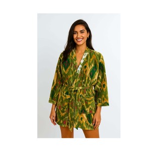 Kimono de Lujo Estilo Boho, Chaqueta de Terciopelo Floral Gris, Bata Corta de Verano, Bata de Otoño, Bata de Novia para Boda con Forro de Terciopelo - Product Image 1