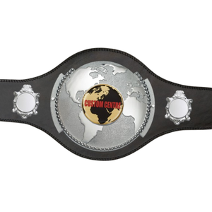 Custom Championship Belt with Globe Emblem and Silver Accents Premium Quality Black Leather Title Belt for Sports & Events - Product Image 5