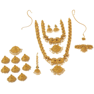 South Indian Bridal Wedding Fine Jewelry Set-24K Gold Plated Designer Necklace and Earring with Ruby and Zircon - Product Image 2