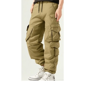 Men's Olive Cargo Jogger Pants OEM ODM Quick Dry Polyester Multi Pockets Zipper Fly Tapered Fit XXS-XL Autumn Casual Wholesale - Product Image 1