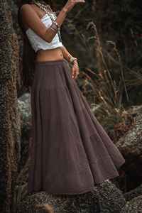 Falda larga bohemia escalonada para mujer, de gasa de algodón orgánico, amplia y fluida, ligera, estilo bohemio, para verano - Product Image 2