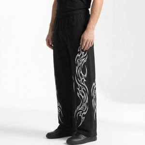 Pantalon de survêtement personnalisé surdimensionné brodé en coton épais, coupe large et droite, style Hip Hop Streetwear - Product Image 3