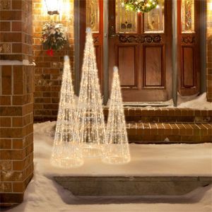 3 Piece Pre-Lit White <b>Christmas</b> <b>Trees</b> 90 Warm White LEDs Waterproof 32"/28"/24.5" Sizes with Star Beaded Strings and Stars - Product Image 6