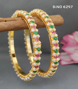 Golden Ruby+Green Pearl <b>Bangles</b> Sku 6297 (Box Of 3 Mix Size Pack) - Product Image 3