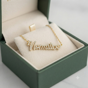 Trendy 10K Real <b>Gold</b> Customized Cursive Script Bling Pave Nameplate Heart Necklace Lab grown Diamond Custom Fine <b>Pendants</b> Charms - Product Image 5