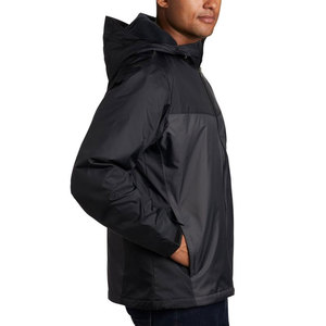 Chaqueta Acolchada con Capucha para Hombre, Negra, Cortavientos, con Cierre de Cremallera, Exterior de Poliéster, Estilo Casual para Invierno, Corte Regular, Color Sólido - Product Image 4