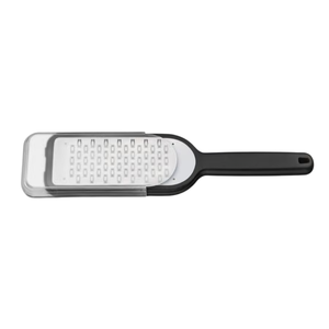 Râpe de cuisine noire portative en acier inoxydable avec lame tranchante, poignée ergonomique et couvercle pour râper le fromage, les légumes et les fruits - Product Image 2