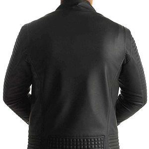 Blouson de motard en cuir véritable noir pour homme, coupe ajustée, matelassé, avec manches côtelées, style décontracté et personnalisé - Product Image 3