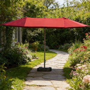 Ombrellone da Terrazzo Rosso Vino con Base, Ombrellone da Esterno per Cortile, Giardino o Spiaggia, Prodotto di Qualità - Product Image 1