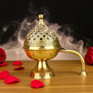 Encens Bakhoor religieux du Moyen-Orient, nouveau design, bois de santal, brûleur en laiton organique durable fait à la main, poignée écologique - Product Image 2