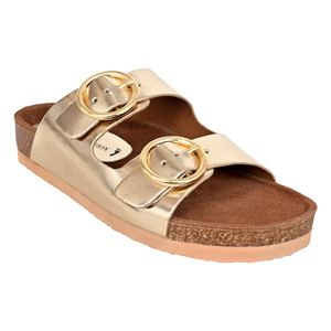 Sandalias de Plataforma de Cuero Genuino Dorado con Cierre de Hebilla, Punta Abierta, Suela de EVA, Ligeras, a la Moda, para Todas las Temporadas - Product Image 1