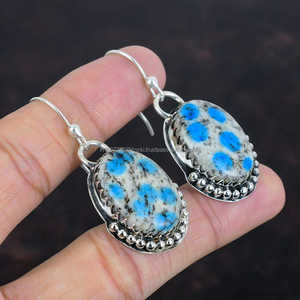 Joyería de Plata de Ley 925, pendiente de piedras preciosas hecho a mano, regalo de boda, pendiente de jaspe, pendiente de azurita para ella - Product Image 2