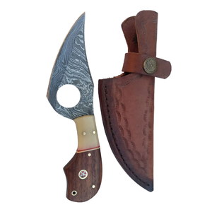 Cuchillo de Caza/Desollador Personalizable de Acero Inoxidable de Grado Industrial OEM con Mango de Madera Pakka y Funda de Cuero Hecho a Mano ZA DAMASCUS - Product Image 4