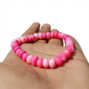Natural Pink <b>Opal</b> Smooth Rondelle Beads Stretchable Adjustable Bracelet Healing Stone Beaded Jewelry Fashion Wholesale Bulk - Product Image 1