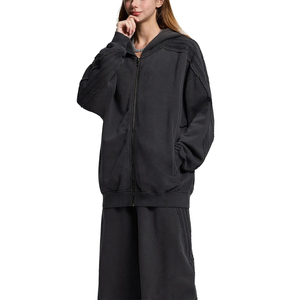 ผู้ผลิตขายดีที่สุด เสื้อผ้าสีพื้น 400 แกรม ผ้าฝ้าย 100% เสื้อผู้หญิงทรงหลวม ไหล่ตก ความยาวปกติ กระเป๋าหน้าระบายอากาศได้ดี - Product Image 2