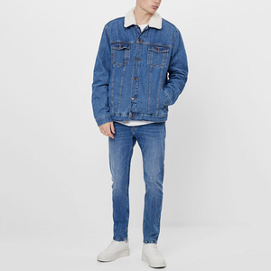 แจ็คเก็ตยีนส์สีน้ำเงินฟอกสำหรับผู้ชาย ปักลาย ป้องกันลม กันหนาว ผ้าฝ้ายเชอร์ปา ขนแกะ คอปกพับได้ เป็นมิตรกับสิ่งแวดล้อม รับผลิตตามสั่งขายส่ง - Product Image 5