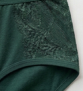 Ropa Interior de Algodón y Elastano para Mujer, Color Verde Oscuro, con Ribete de Encaje, Tejido Transpirable, Ajuste Estándar - Product Image 4