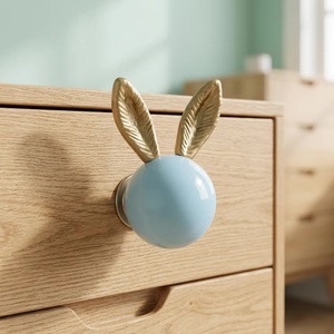 Cute Bunny Ear Resin <b>Drawer</b> Knob Blue Ball <b>Gold</b> Ears Kids Furniture Handle Nordic Style Decorative Cabinet <b>Pull</b> - Product Image 4