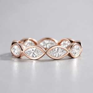 Marquise Cut Lab Grown Diamond <b>Stacking</b> Band Ring For Women's 14K Rose Gold Lovers Anniversary Party Gift For Partners - Product Image 1