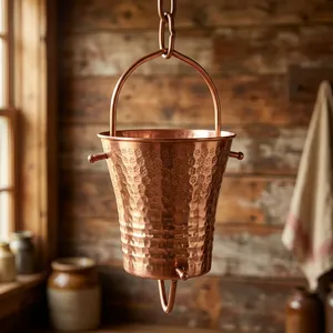 Chaîne de pluie décorative en cuivre martelé pour gouttière, décoration extérieure pour jardin et maison, suspension décorative - Product Image 6