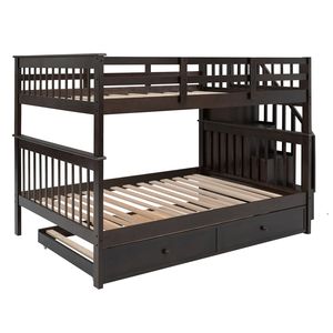 Letto a castello matrimoniale Espresso con letto estraibile singolo, contenitore e sponda di protezione per camera da letto, dormitorio, accesso via scale - Vecchio SKU LT000210AAP - Product Image 6