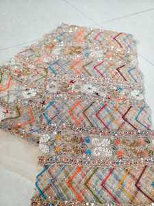Embroidered Beaded Floral Net <b>Lace</b> Fabric, Sheer Lightweight for Women Home Textile <b>Scarves</b> Shawls - Product Image 2