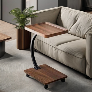 Table basse roulante moderne et mobile pour les petits espaces, table de chevet portable, extensible, convertible, avec cadre en métal et bois - Product Image 4