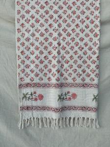 White Striped Green Printed Mud Cloth Cotton Sofa Throws-Decorative Bedding From Rajasthan - Product Image 5