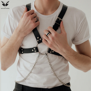 Nuevo Cinturón de Cuero Estilo Punk Rock con Cadenas Colgantes y Anillo en O, Arnés Corporal, Accesorios para Festivales y Raves para Adultos - Product Image 4