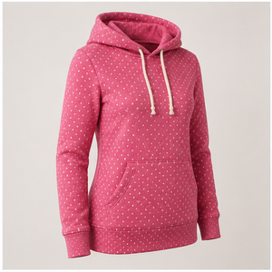 Sweat à capuche longue semi-ajustée pour femme, rose framboise, à petits pois, en coton-modal lisse, personnalisable - WPHOOD-0022 - Product Image 3