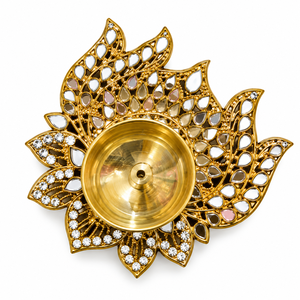 Brass <b>Mirror</b> Work Tealight Holder for Diwali Home Decor Festive Decoration <b>Table</b> Centerpiece Gift for Festivals and Celebrations - Product Image 5