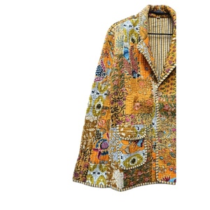 Indien fait à la main Vintage coton Patchwork matelassé Blazer veste pour femmes rayure imprimé Outwear Unique Style bohème ajusté - Product Image 2